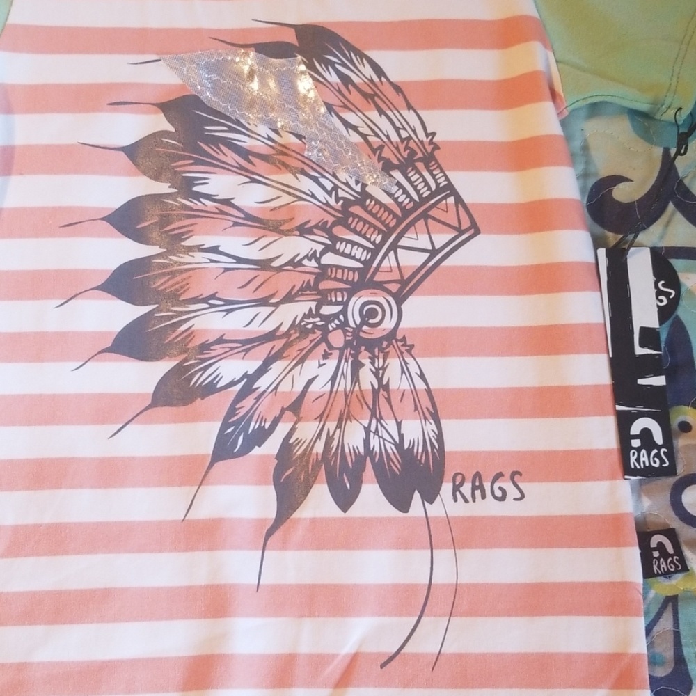 Short Sleeve Rag - 'Native' - Peach Stripe - 2T